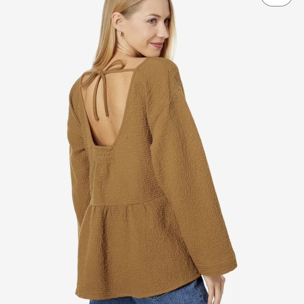 Madewell Brown Textured Long Sleeve Top